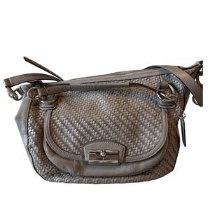Coach Kristin Woven Leather Hobo Bag Grey Taupe L1120-19312 Crossbody Handbag